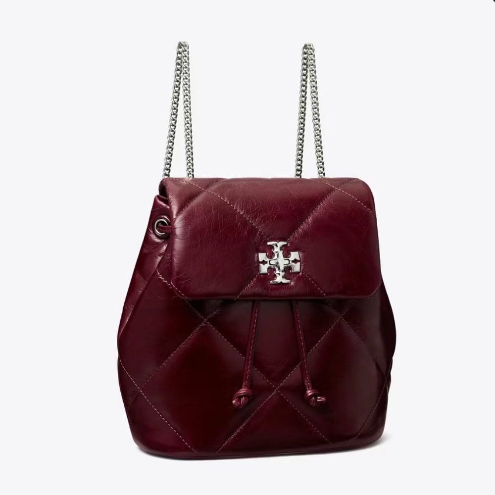 NWT Tory Burch Kira Diamond Quilt Mini Backpack Dark Carmine - Picture 2 of 11